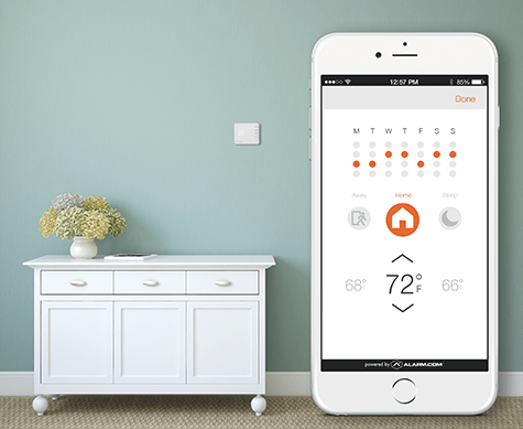 smart phone featuring alarm system app