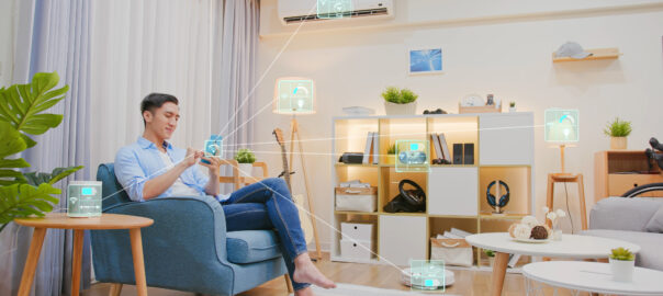 Man reviewing his home management system.